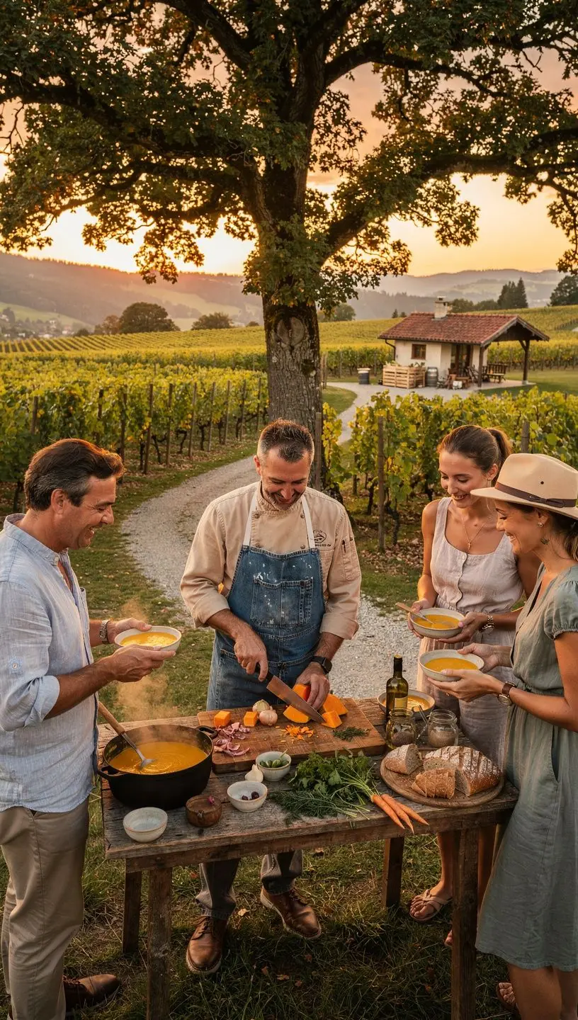 Ein dampfender Teller mit klassischer Г¶sterreichischer Suppe, garniert mit frischen KrГ¤utern.